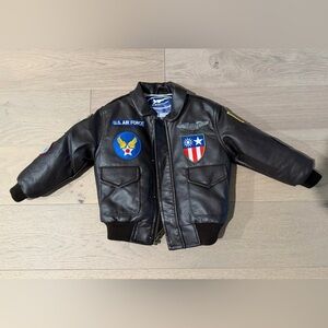 Kids Black Leather U.S. Air Force Patch Bomber Jacket